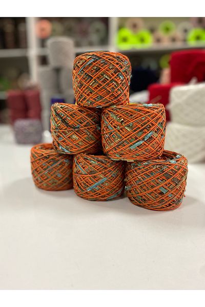 göçer   Summer Hand Knitting Yarn - Viscose Orange and Butterfly Visual 600 Gr