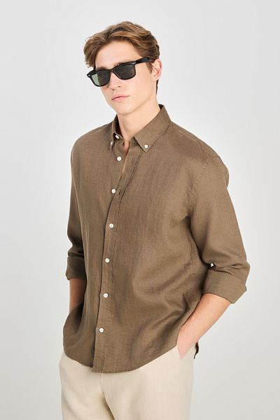 Lee 100% Linen Regular Fit Regular Cut Khaki Shirt