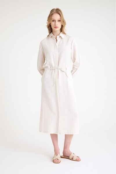 Mothermood M0the3rKeten Günlük Rahat Beli Bağcık Detaylı Uzun Kol Elbise