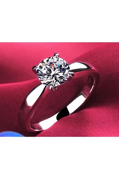 BESKAR 18k Beyaz Altın Kaplamalı Laboratuvar Pırlantası 2.00 Karat Tektaş Yüzük-ışıklı Kutu Ile Gönderilir