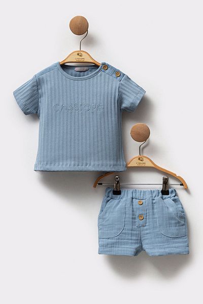 Cassiope Summer Embroidered Corded Cotton T-Shirt and Short 2-Piece Baby Boy Set