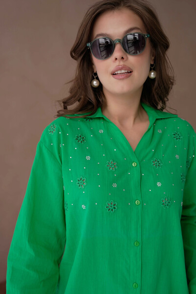 Park Karon Сорочка з коміром, оздобленим вишивкою з каменями, детально ткана ...