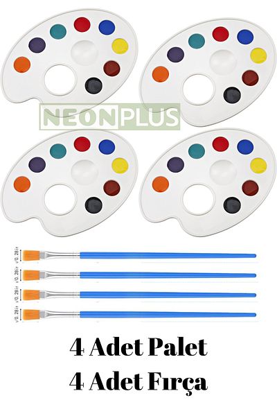 NEON PLUS 4 Pieces of Art Palette and 4 Pieces of Art Brushes, Activity Painting Set