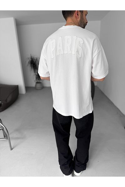 BYBASICMAN White Paris T-Shirt with Ripped Lettering Oversize Jj-16