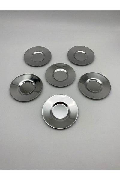 Fiyakalı Ürünler Atölyesi Set of 6 Silver Stainless Steel Tea Plates - Pasct01