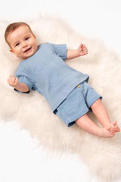 Cassiope Summer Embroidered Corded Cotton T-Shirt and Short 2-Piece Baby Boy Set