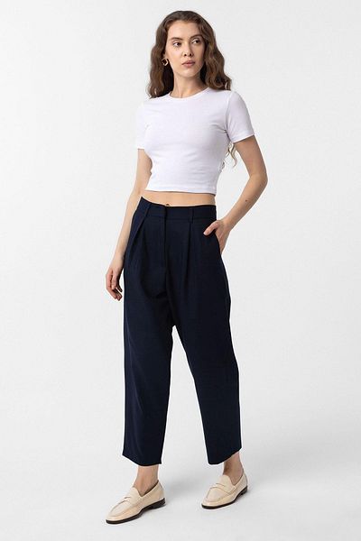 Antioch Navy Blue Pleated Soft Ankle Length Women's Trousers