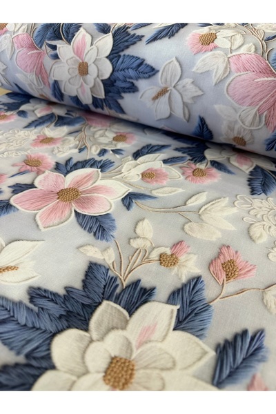 EDA HOME TEKSTİL Çiçek Desenli Dijital Baskı 3D Akfil Kumaş %100 Pamuk Poplin Eni 240cm