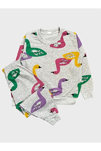 ALİŞ KİDS Set de pijamale sezoniere pentru fete, din bumbac, gri, cu mâneci l...