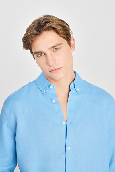 Lee %100 Keten Regular Fit Normal Kesim Mavi Gömlek