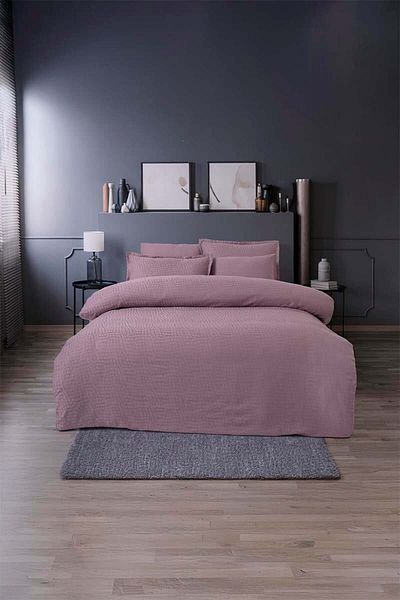 Altınbaşak Set cuvertură dublă din satin jacquard Adelya Liliac (6 bucăți)