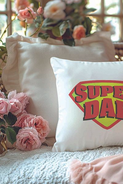 qoeuyl boutique Super Dad Father's Day Printed Fiber Filled Gift Pillow