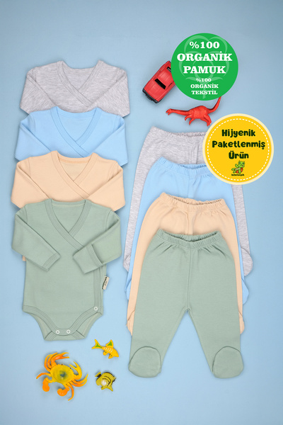 bebetospik 4-Piece Set with Soft Cotton Double-Breasted Booties for Baby Boy - Girl