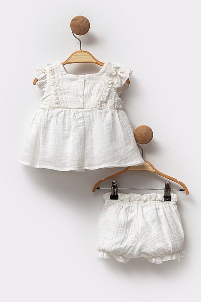 Cassiope Lacy Muslin Fabric 2-Piece Bottom Top Shorts Special Day Eid Baby Girl Suit