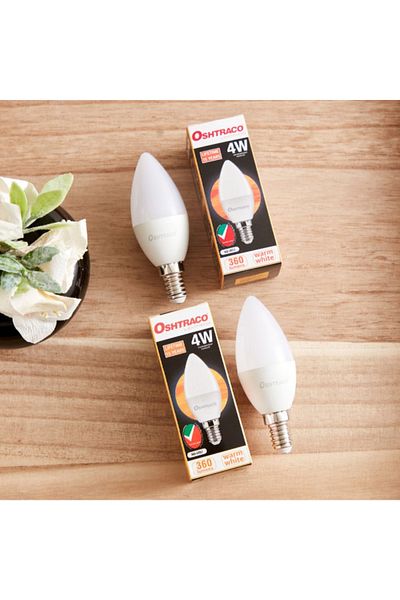 Oshtraco طقم لمبات شمعة LED من قطعتين - 4 وات E14 360 لومن أبيض دافئ