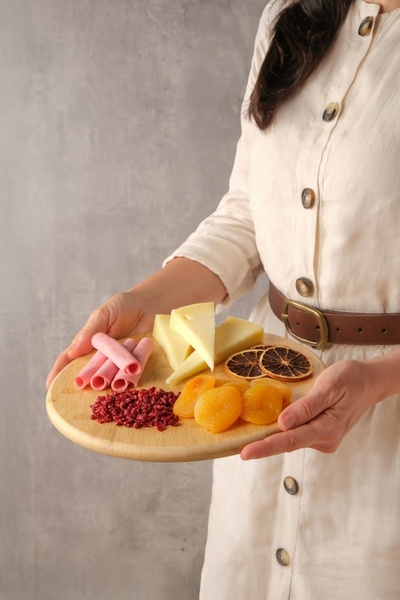 AVANTAGE HOME Bamboo Footed Serving Plate - Fruit Cookies and Pastry Dessert Presentation 28X6 cm