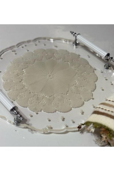 Home Epoxy Resin Lace Tray - Lace with Pearls - Diameter: 25 cm