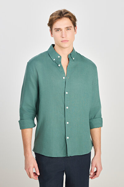 Lee %100 Keten Regular Fit Normal Kesim Yeşil Gömlek
