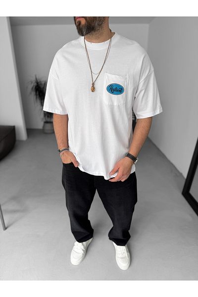 BYBASICMAN White Resilient Ripped Detailed Oversize T-Shirt Jj-124