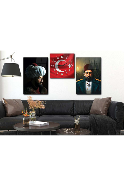 marpanya FATİH SULTAN MEHMET HAN ABDULHAMİD HAN VE TÜRK BAYRAĞI GÖRSELLİ CAM ...