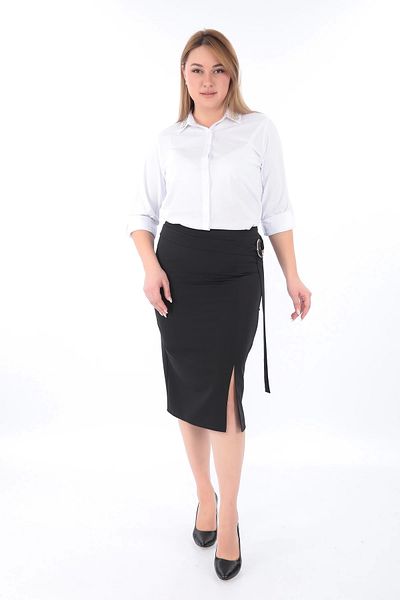 Lady Majestic Κλασική φούστα γραφείου με σχισμή Plus Size