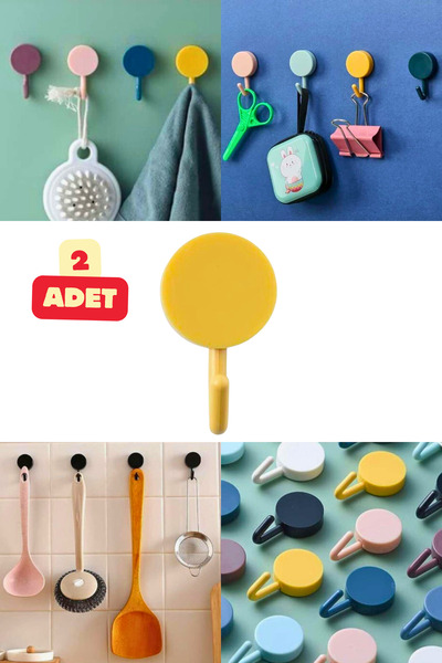 Vekorr 2 Adet Yapışkanlı Kancalı Renkli Duvar Askısı Duvar Kapı Masa Yapışan Pratik Çok Amaçlı Askılık