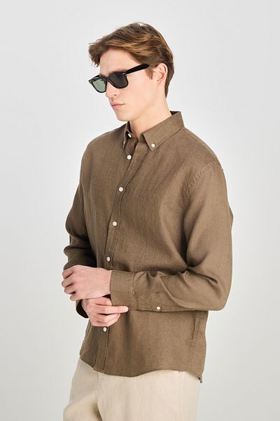 Lee 100% Linen Regular Fit Regular Cut Khaki Shirt