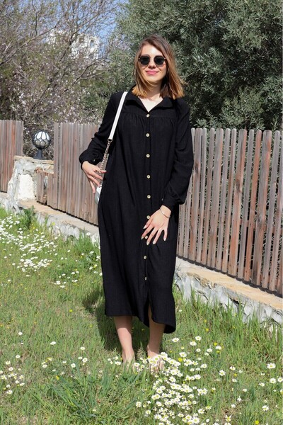 Sacrosa sc03rs Günlük Yazlık Tasarım Gömlek Kadın Elbise Büzgülü