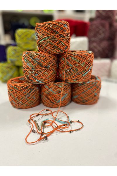 göçer   Summer Hand Knitting Yarn - Viscose Orange and Butterfly Visual 600 Gr