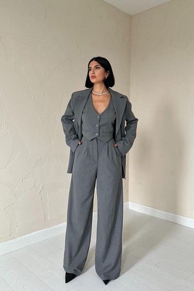 COTTONLAB Anthracite Classy Jacket, Vest and Pants Set