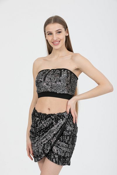 Dejabrew Jeans Black Sequined Crop Blouse A068-1