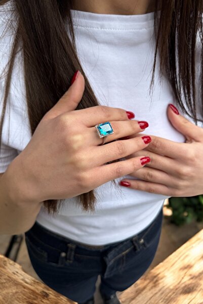Utku Kuyumculuk 14 AYAR ÖZEL TASARIM KRİSTAL BLUE TOPAZ TAŞLI ALTIN YÜZÜK