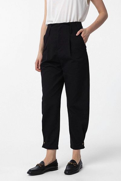 Antioch Black High Waist Buttoned Fit Women's Trousers