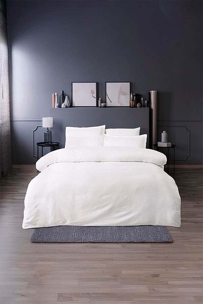 Altınbaşak Set cuvertură dublu din satin jacquard Adelya alb (6 bucăți)