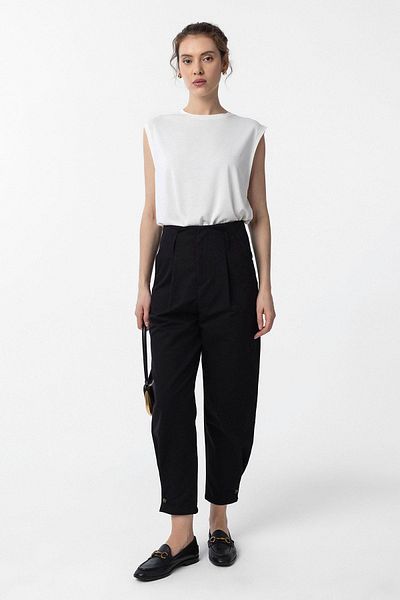 Antioch Black High Waist Buttoned Fit Women's Trousers