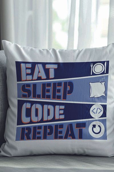 qoeuyl boutique Eat Sleep Code Repeat Software Printed Fiber Filled Gift Pillow