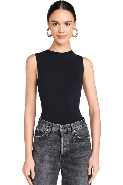 DİDVAKE Women's Black Zero Sleeve Bodysuit Silk Jersey