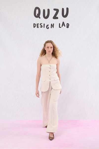 Quzu Elastic Waist Linen Trousers Natural