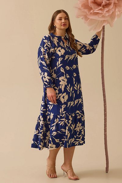 Gala-Xi Γυναικείο φόρεμα Galaxi Plus Size με μοτίβο βολάν με λεπτομέρειες 4008 Navy