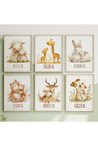 CKA Tasarım Anne Bebek Hayvanlar ve Motivasyon Sözleri 6'lı Çocuk Odası Tablo...