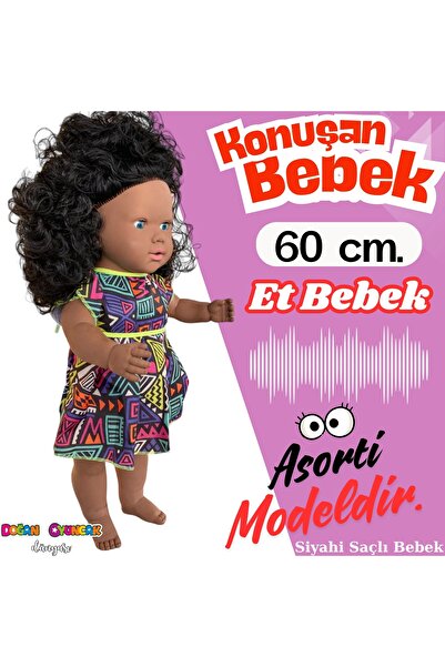 Doğan Oyuncak Dünyası Oynar Gözlü Türkçe Konuşan Siyahi Nazlı Saçlı Et Bebek 60 Cm. - Konuşabilen Bebek - Saçlı Büyük Bebe