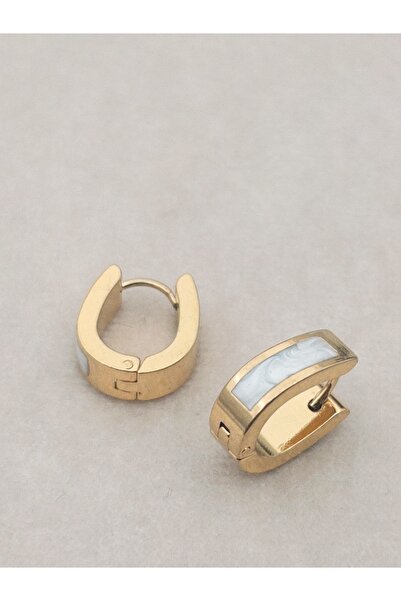 Siya Silver U Model Renkli Sedefli Minimal Çelik Küpe