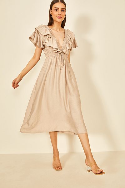 EYYE Stone Color Aerobin Flounce Midi Dress