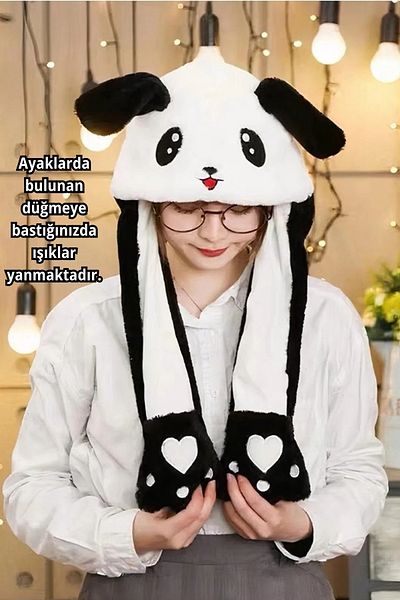 Bakgeldi Moving Ears Shield Plush Panda Hat with Led Lights - Claws Tighten the Ears, Cute