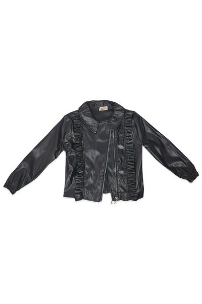 Trend Bebe Butik Girls' Leather Jacket - Stylish and Comfortable Coat with Ruffle Detailing and Zipper - Seasonal Outerwear for Ages 5-9