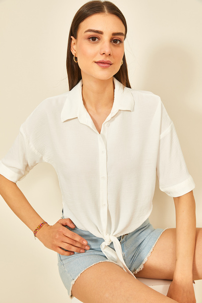 EYYE Ecru Tie Short Women's Shirt