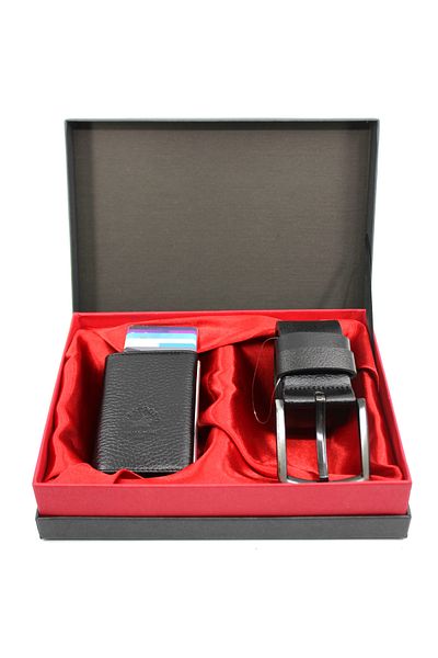 WEST POLO CÜZDAN West Polo Genuine Leather Belt and Mechanical Leather Wallet Set