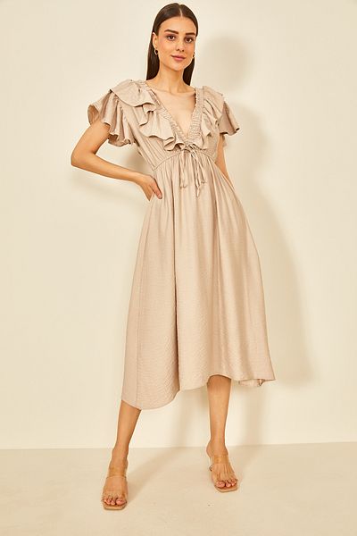EYYE Stone Color Aerobin Flounce Midi Dress