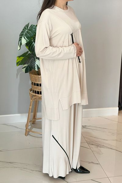 Ceremony Detailed Leg Zippered Trousers Bamboo Suit Latte 5933