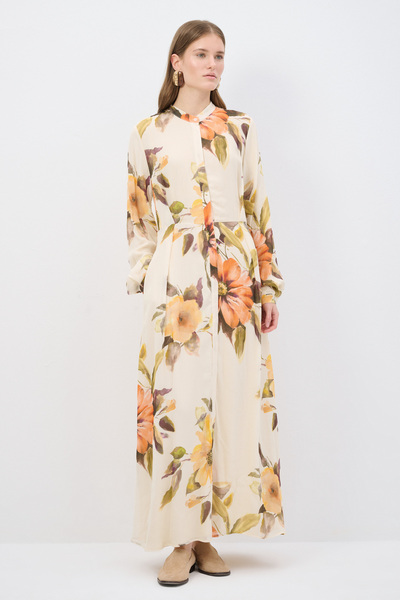 adL Önden Düğmeli Şifon Uzun Elbise